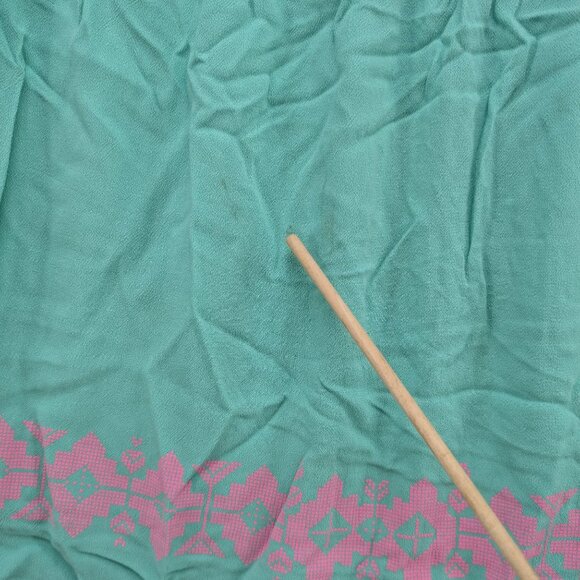 Buttons Mini Skirt Teal Green Pink Printed Pleated Lightweight Pull On Size M - Picture 7 of 7